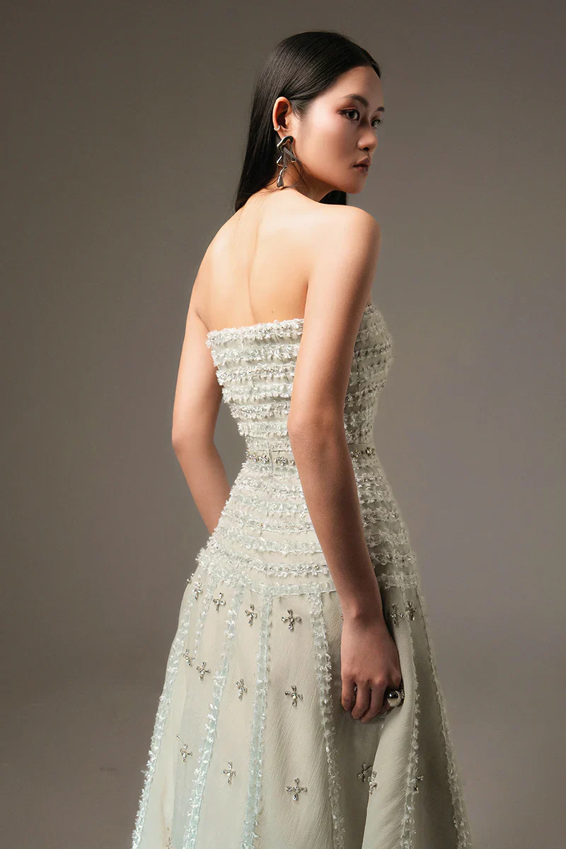 Elegant Strapless Sleeveless A-Line Prom Dresses Gem Long With Zipper - Image 2