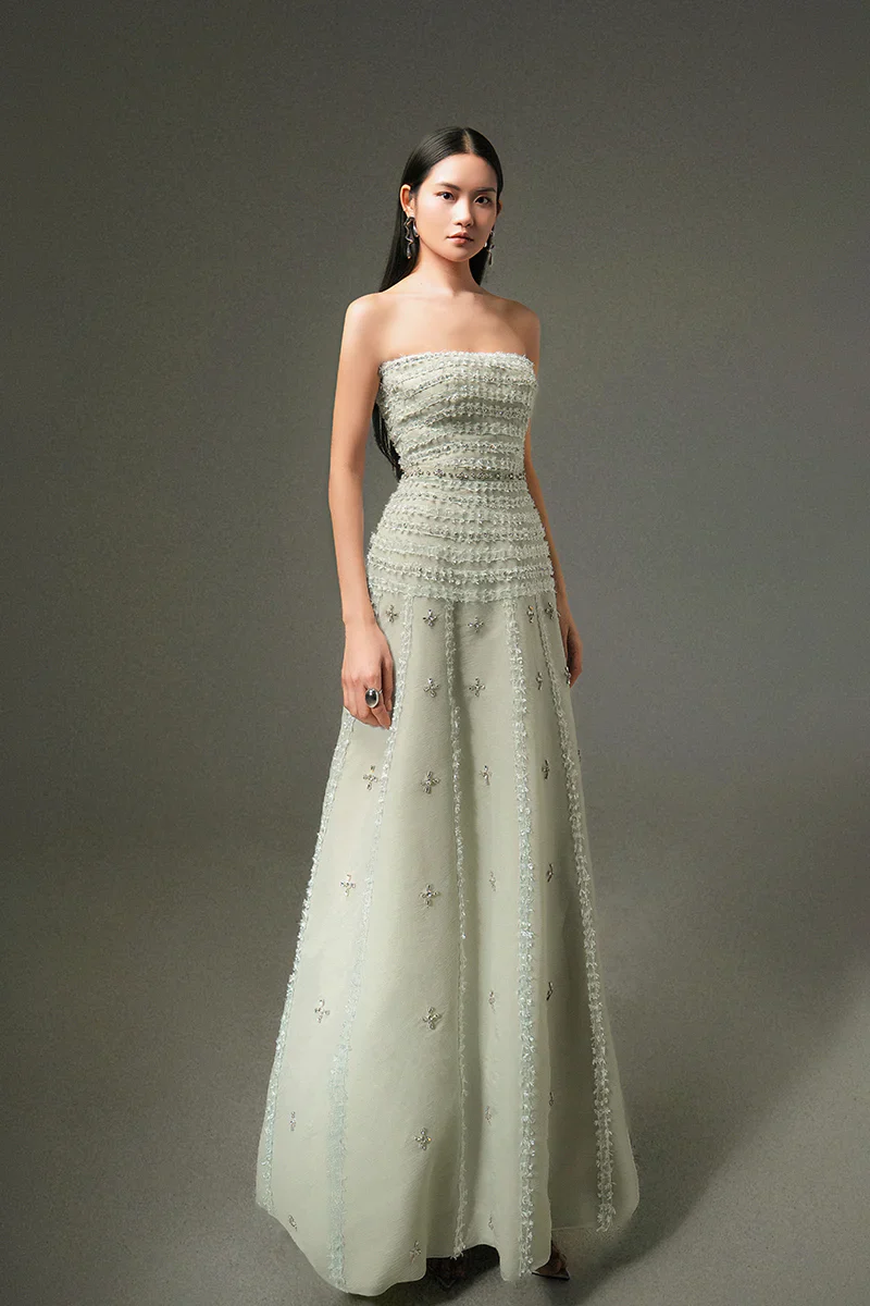 Elegant Strapless Sleeveless A-Line Prom Dresses Gem Long With Zipper - Image 3