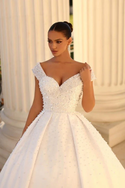 Fabulous Sweetheart Cap Sleeves Ball Gown Wedding Dresses Online Sequined - Image 3