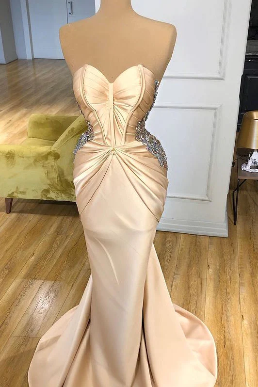 Elegant Sweetheart Champagne Prom Dress Mermaid Long With Crystals - Image 2