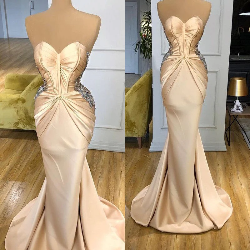 Elegant Sweetheart Champagne Prom Dress Mermaid Long With Crystals - Image 3