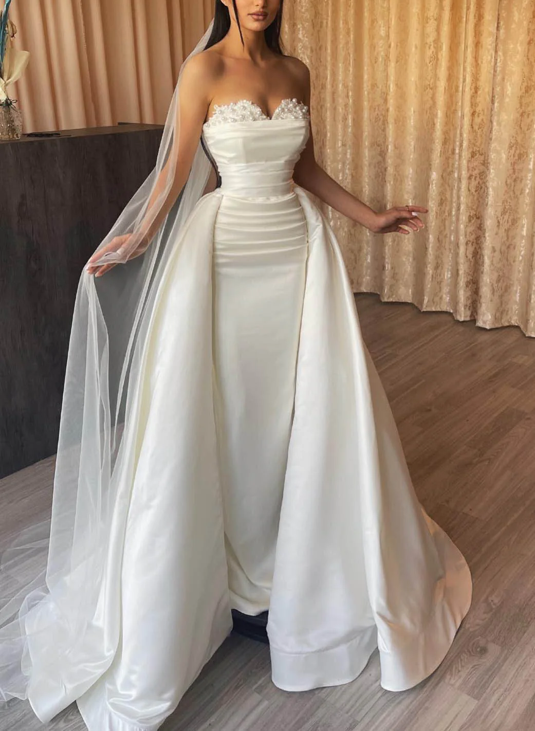 Elegant Sweetheart Detachable Train Lace Sleeves Wedding Dresses - Image 6