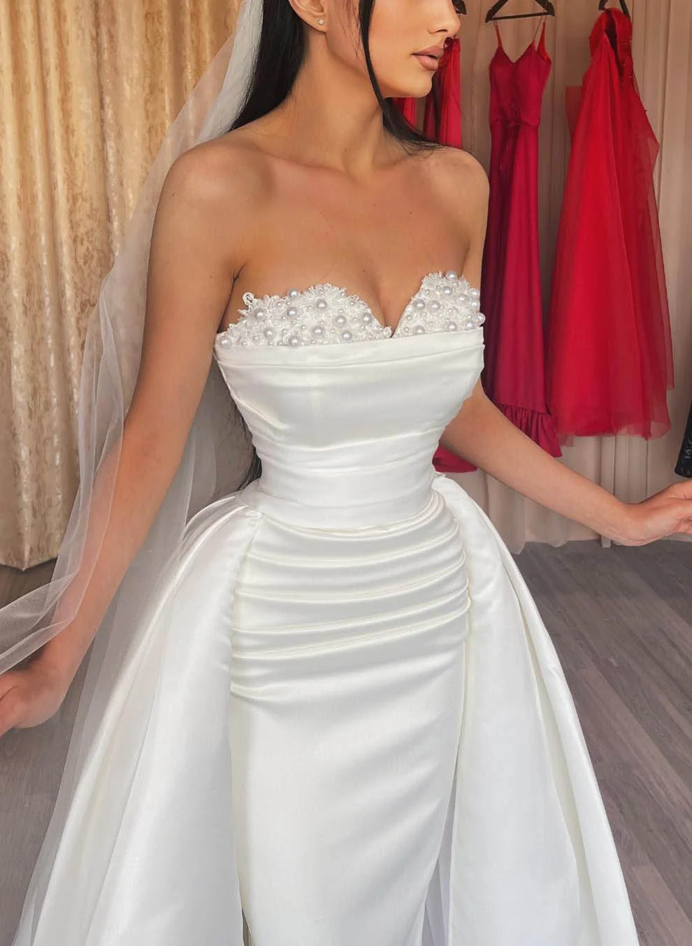 Elegant Sweetheart Detachable Train Lace Sleeves Wedding Dresses - Image 7