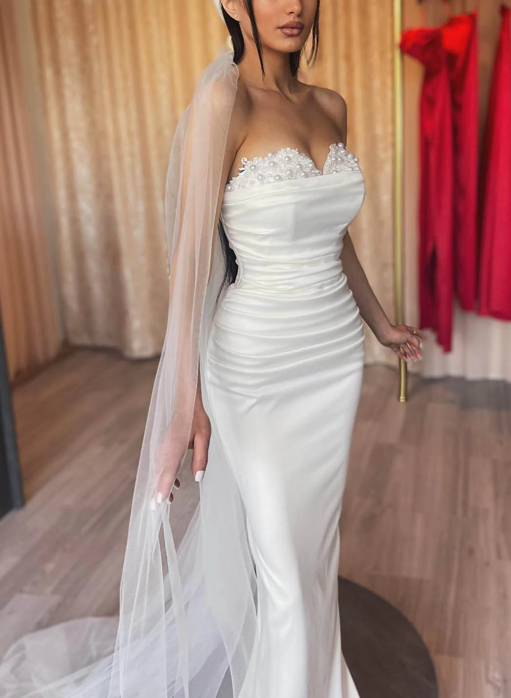 Elegant Sweetheart Detachable Train Lace Sleeves Wedding Dresses - Image 8