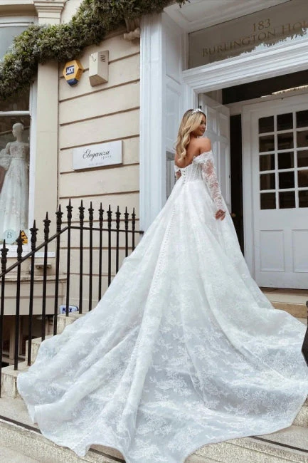 Fabulous Sweetheart Long Sleevess Long Lace Wedding Dresses Online - Image 2