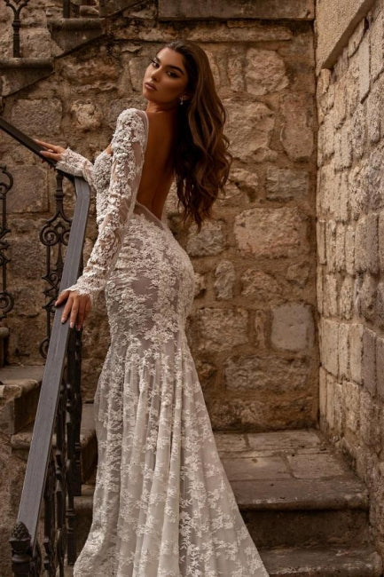 Gorgeous sweetheart longsleeves mermaid lace Wedding Dresses - Image 2