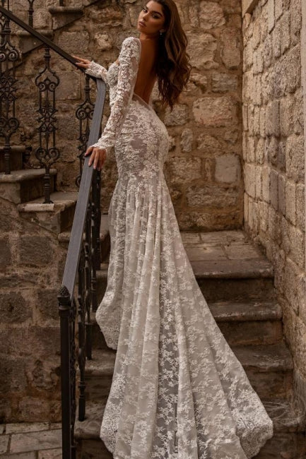 Gorgeous sweetheart longsleeves mermaid lace Wedding Dresses - Image 4