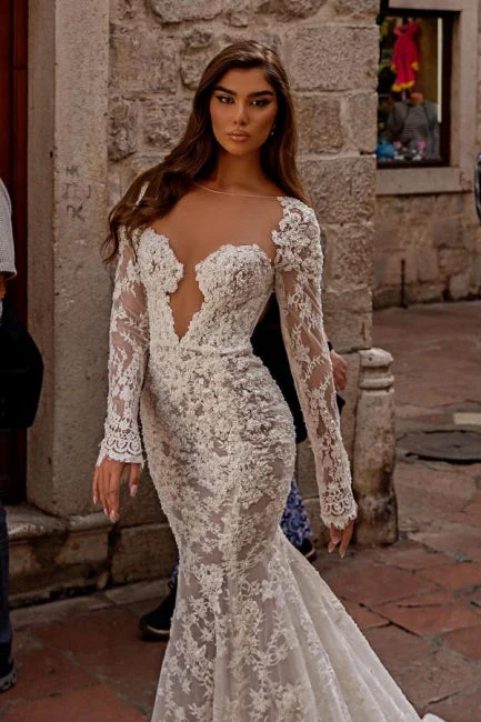 Gorgeous sweetheart longsleeves mermaid lace Wedding Dresses - Image 6