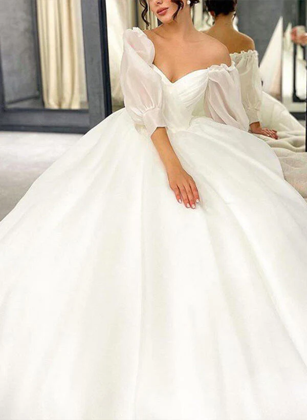 Elegant Sweetheart Organza Sweep Train Wedding Dress Ruffle - Image 2