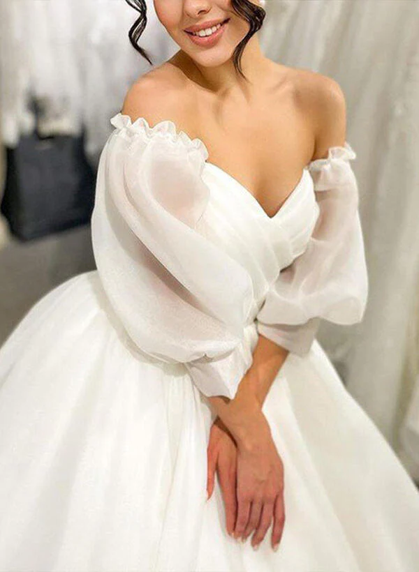 Elegant Sweetheart Organza Sweep Train Wedding Dress Ruffle - Image 3