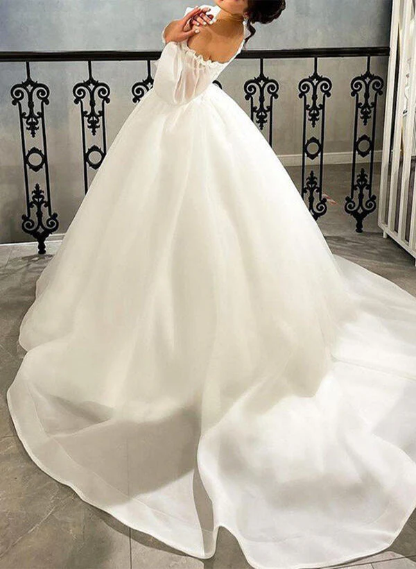Elegant Sweetheart Organza Sweep Train Wedding Dress Ruffle - Image 4