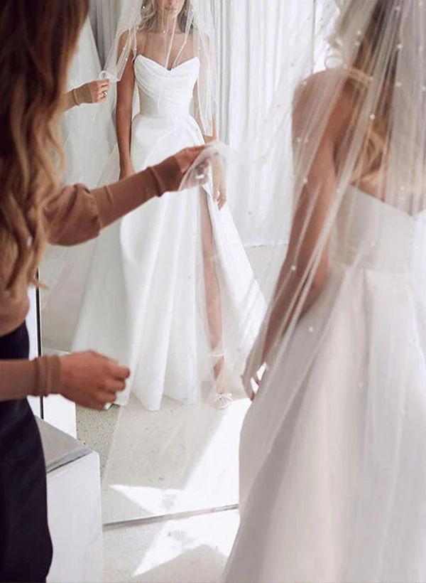 Elegant Sweetheart Satin Sweep Train Wedding Dresses Split Front - Image 4