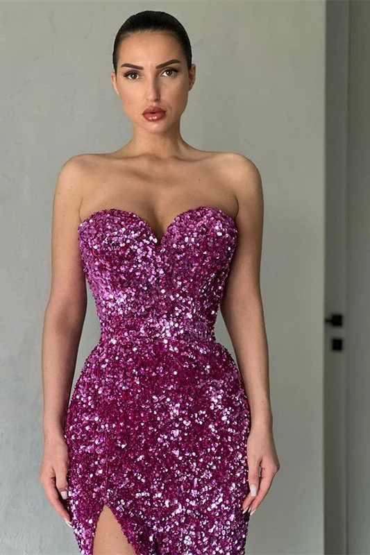 Elegant Sweetheart Sequins Prom Dress Mermaid Long Split Evening Gowns - Image 2