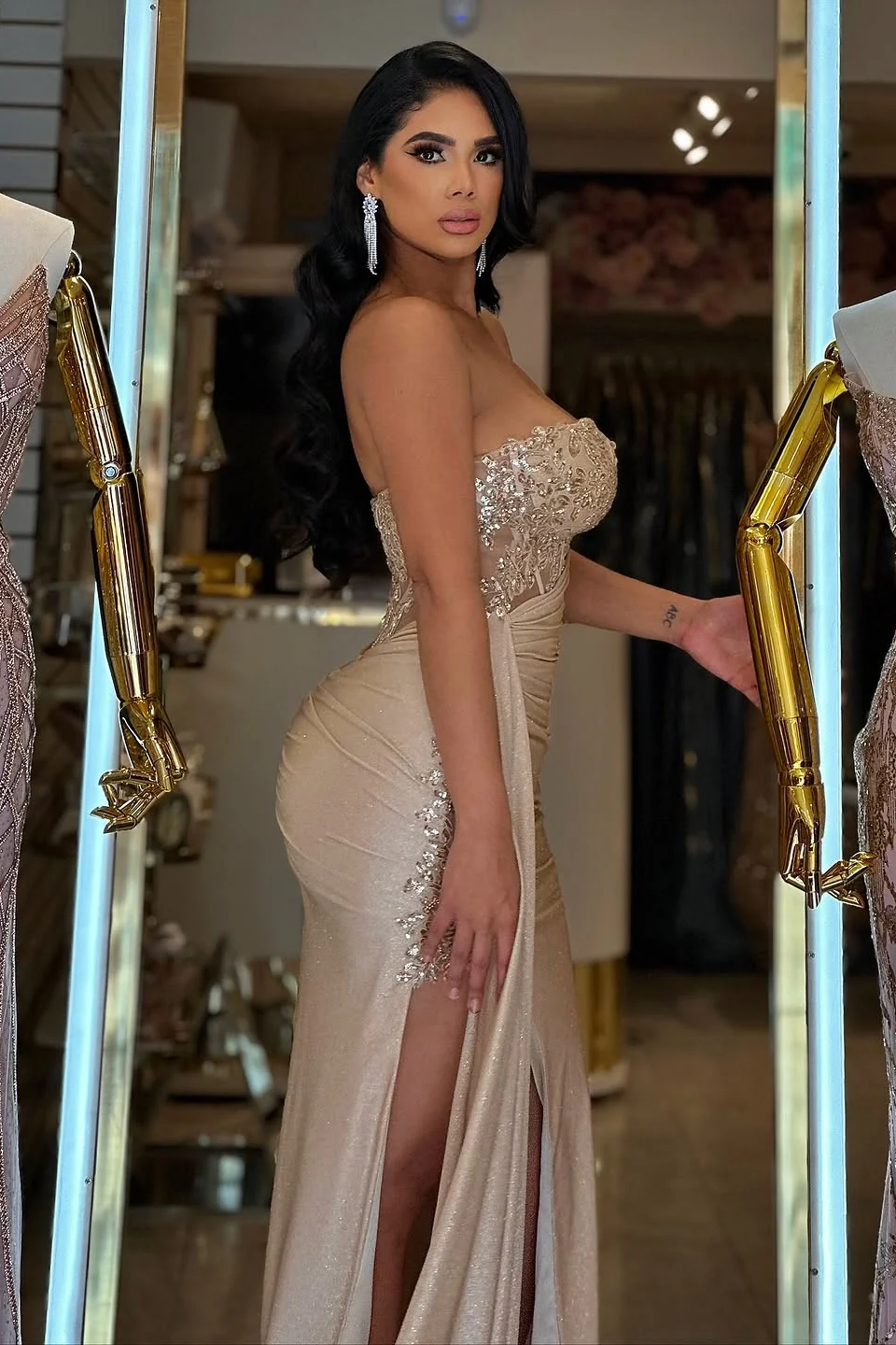 Elegant Sweetheart Strapless Sleeveless Mermaid Prom Dresses Column Beads With Ribbon Zipper - Image 4