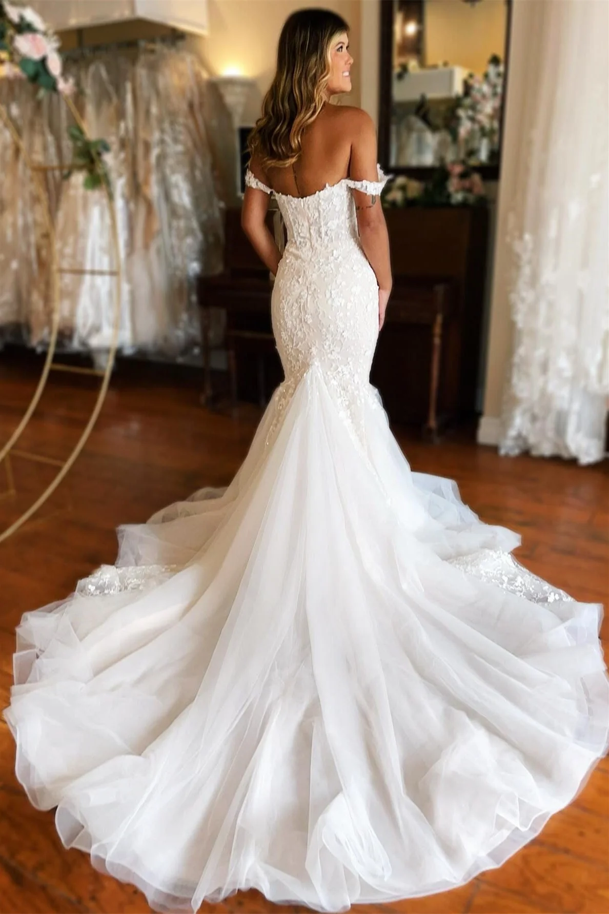 Elegant Sweetheart Straps Mermaid Wedding Dresses Sleeveless Open Back With Appliques Lace - Image 2