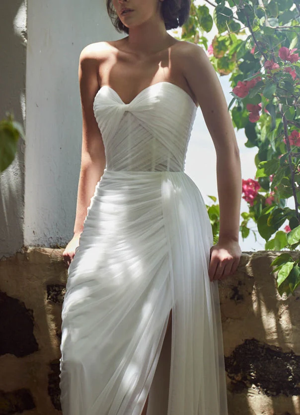Elegant Sweetheart Tulle Wedding Dresses Split Front - Image 2