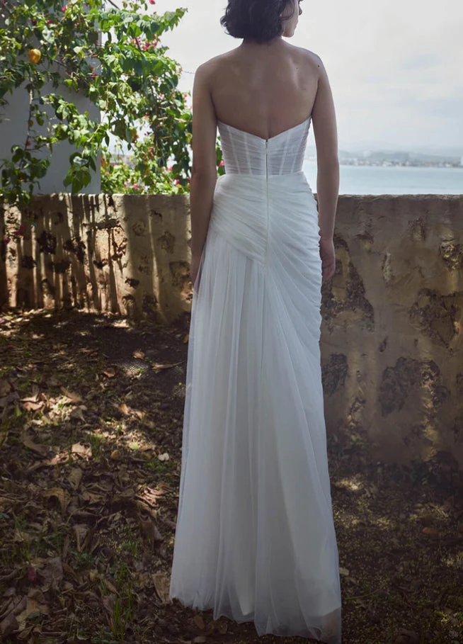 Elegant Sweetheart Tulle Wedding Dresses Split Front - Image 3