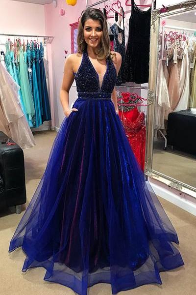Elegant V-Neck Evening Dress Prom Party Gowns with Beadings - Image 2