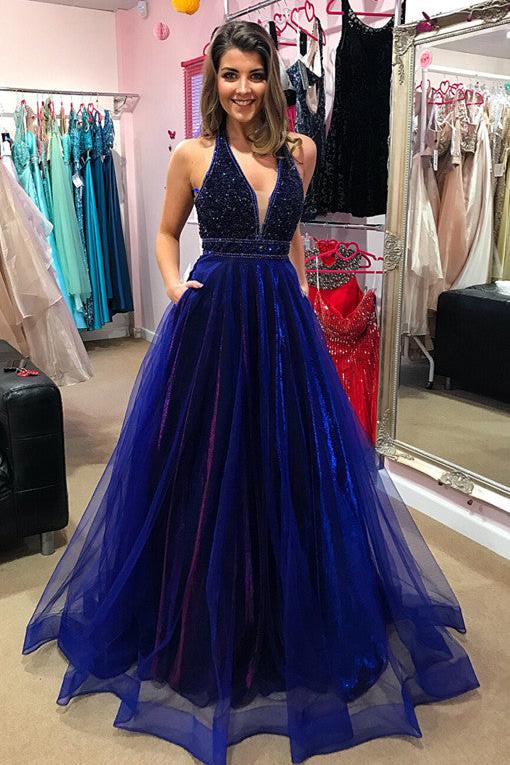 Elegant V-Neck Evening Dress Prom Party Gowns with Beadings - Image 3