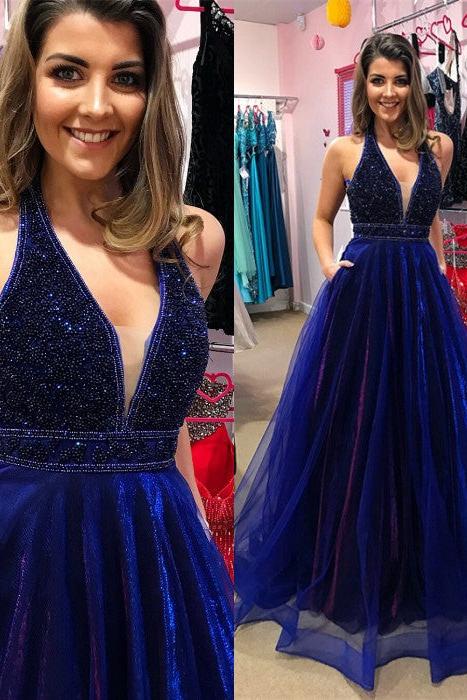 Elegant V-Neck Evening Dress Prom Party Gowns with Beadings - Image 4
