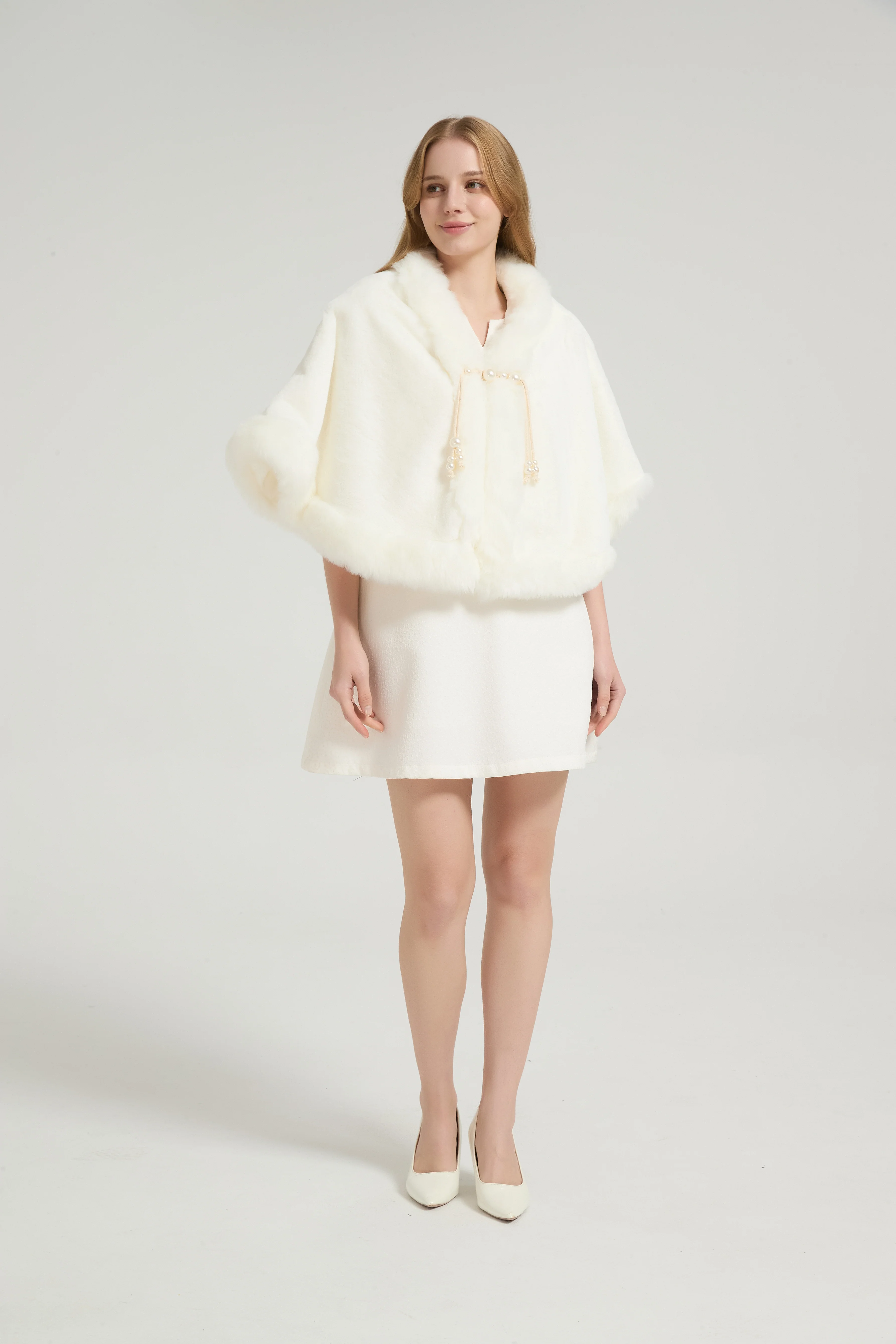 Elegant White Mink Cashmere Outerwear Winter Wedding Wraps - Image 9