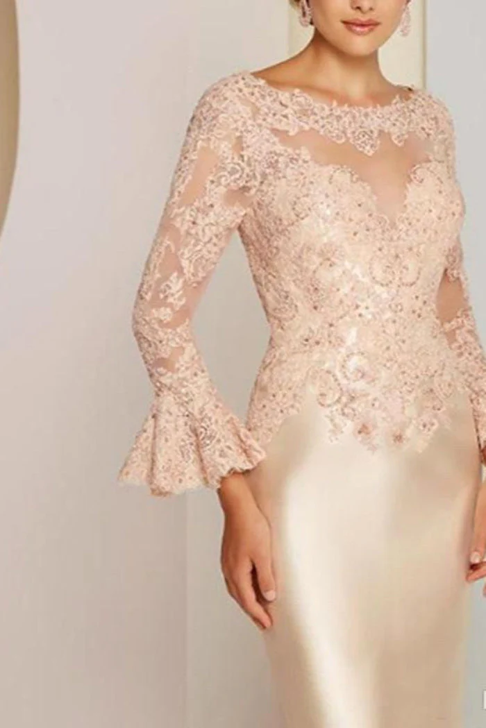 Elegant Wide sleeves Lace Sweetheart Satin Knee Length Mother of the bride Dresses - Image 2
