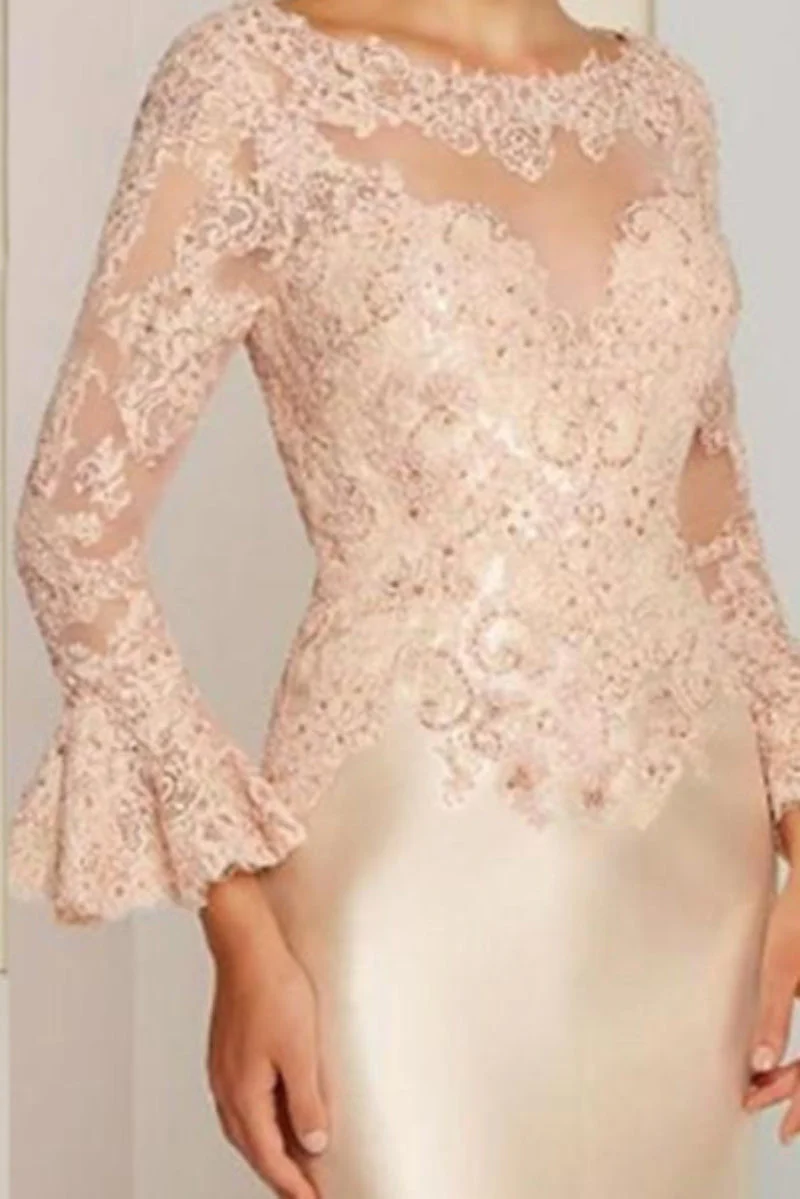 Elegant Wide sleeves Lace Sweetheart Satin Knee Length Mother of the bride Dresses - Image 3