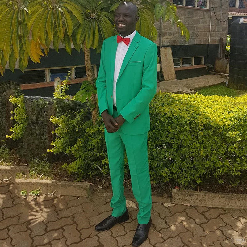 Classy Green Simple Notched Lapel Bespoke Mens Suits Sale Online - Image 2