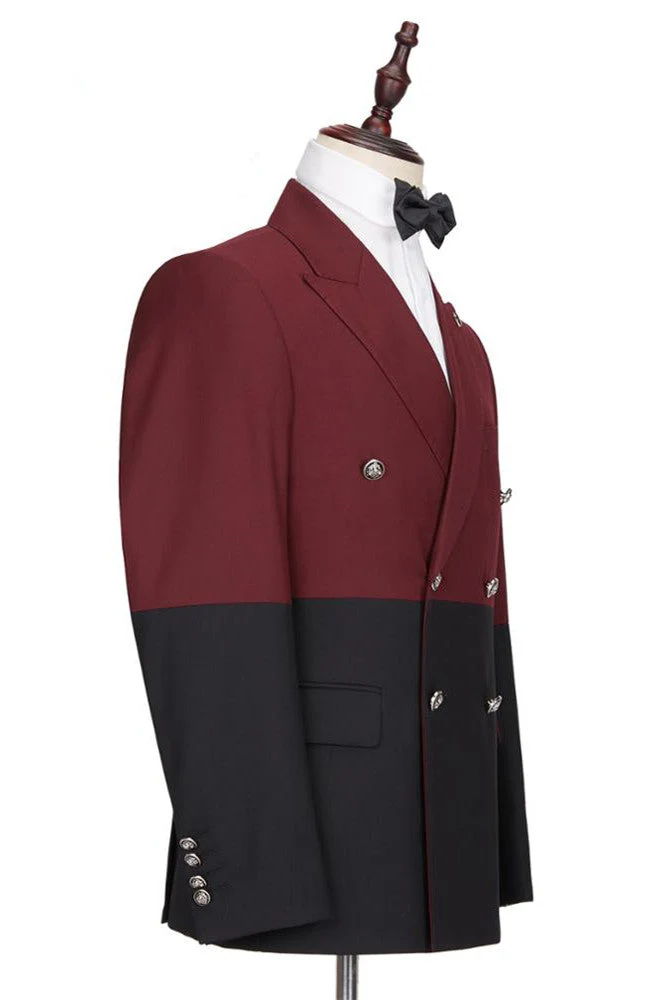 Classy Burgundy and Black Double Breasted Peaked Lapel Men Suits for Prom - Image 2