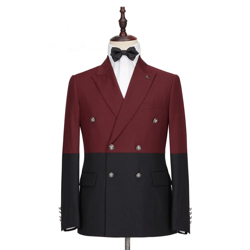Classy Burgundy and Black Double Breasted Peaked Lapel Men Suits for Prom - Image 4