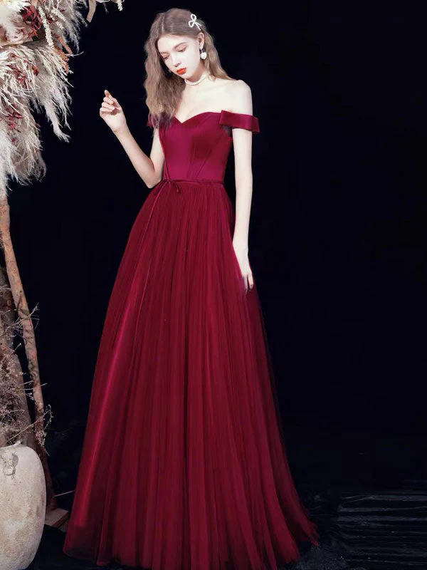 Amazing Evening Dress A-Line Bateau Neck Satin Fabric Floor-Length Formal Dinner Dresses Burgundy Pageant Dress - Image 2