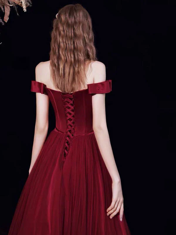 Amazing Evening Dress A-Line Bateau Neck Satin Fabric Floor-Length Formal Dinner Dresses Burgundy Pageant Dress - Image 3