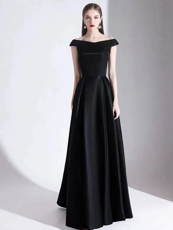 Modern Evening Dress A Line Bateau Neck Satin Fabric Floor Length Formal Party Dresses - Image 2