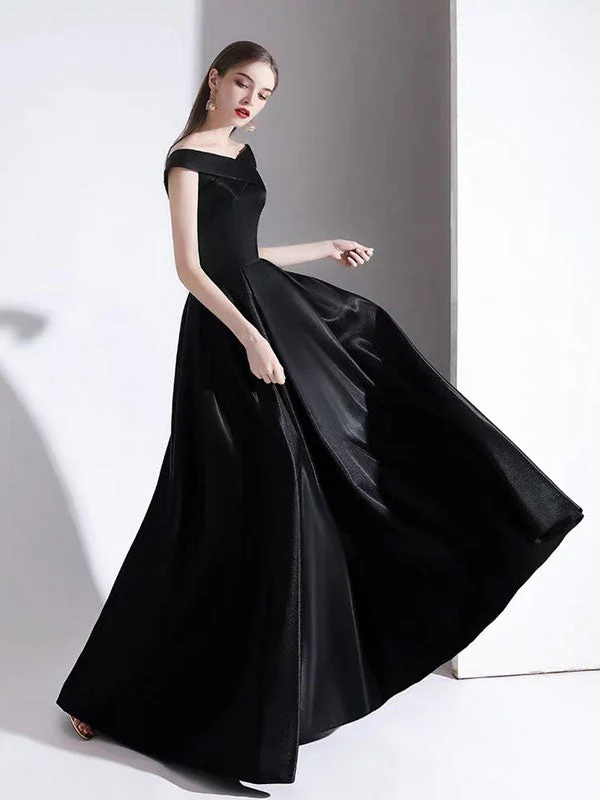 Modern Evening Dress A Line Bateau Neck Satin Fabric Floor Length Formal Party Dresses - Image 3