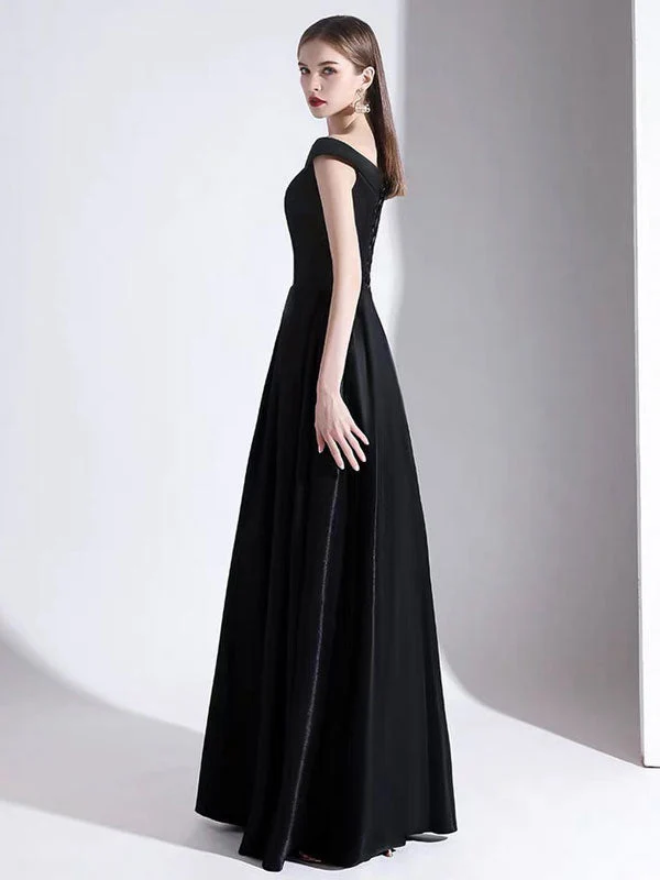 Modern Evening Dress A Line Bateau Neck Satin Fabric Floor Length Formal Party Dresses - Image 4