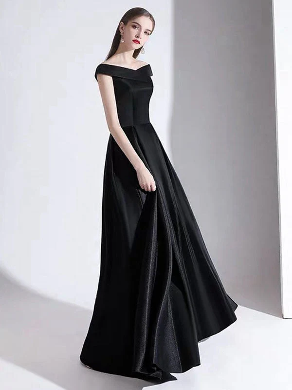 Modern Evening Dress A Line Bateau Neck Satin Fabric Floor Length Formal Party Dresses - Image 5