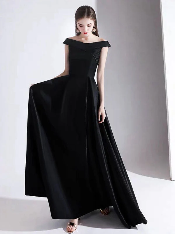 Modern Evening Dress A Line Bateau Neck Satin Fabric Floor Length Formal Party Dresses - Image 6