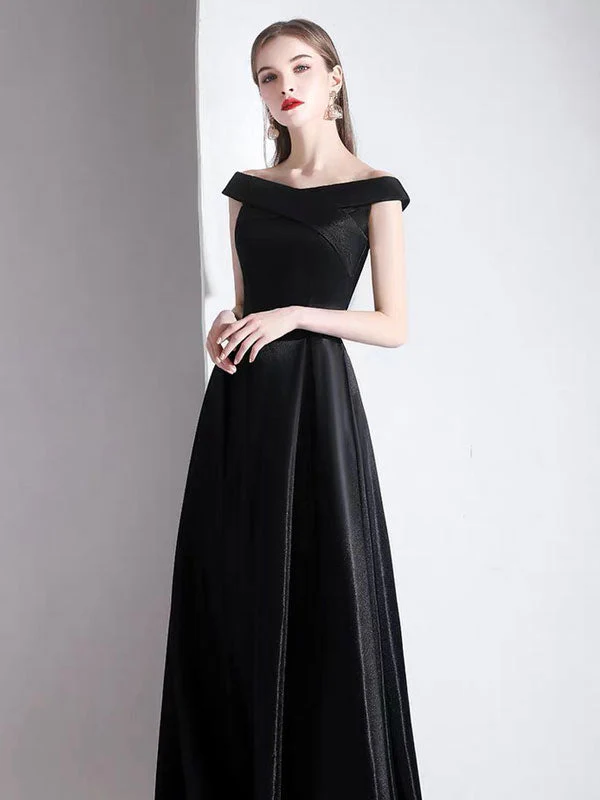 Modern Evening Dress A Line Bateau Neck Satin Fabric Floor Length Formal Party Dresses - Image 7