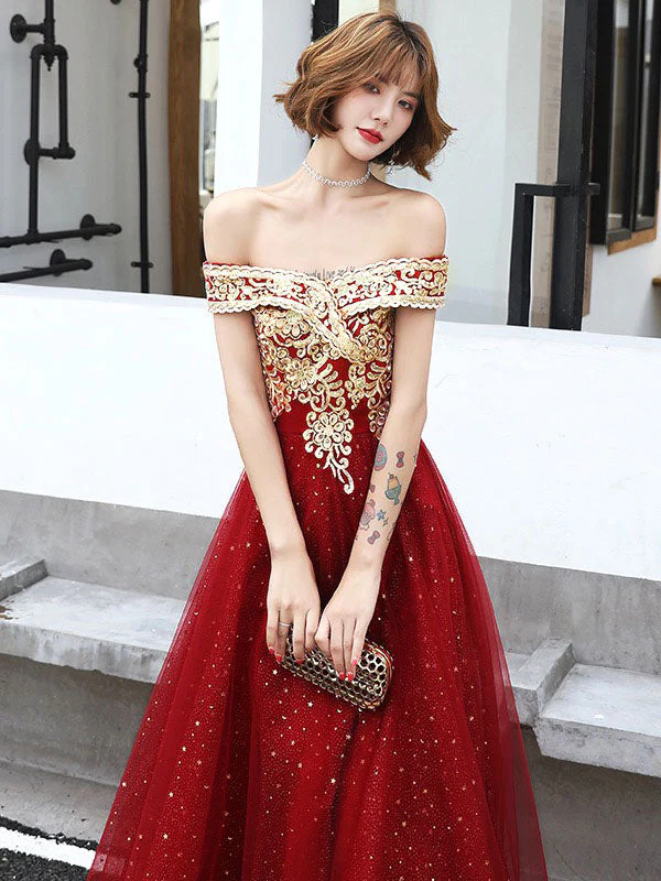 Modern Evening Dress A-Line Bateau Neck Tulle Floor-Length Sequins Sequined Dress - Image 5