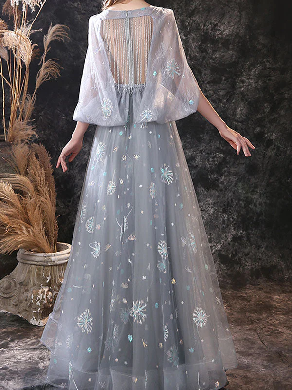 Glamorous Evening Dress A-Line Jewel Neck Lace Floor-Length Lace Formal Dinner Dresses - Image 4
