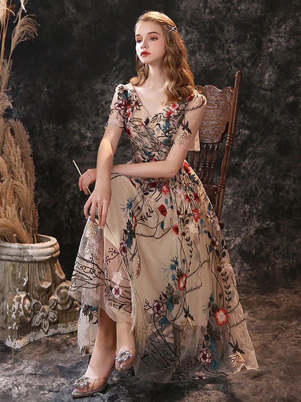 Gorgeous Evening Dress A-Line Jewel Neck Lace Tea-Length Social Pageant Dresses - Image 9