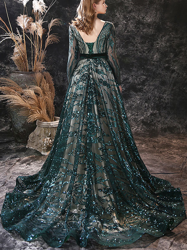 Gorgeous Evening Dress A-Line Jewel Neck With Train Long Sleeves Zipper Lace Lace Formal Party Dresses - Image 10