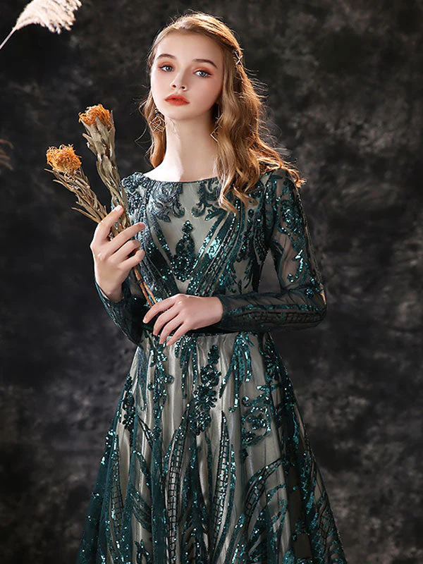 Gorgeous Evening Dress A-Line Jewel Neck With Train Long Sleeves Zipper Lace Lace Formal Party Dresses - Image 2