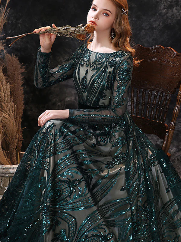 Gorgeous Evening Dress A-Line Jewel Neck With Train Long Sleeves Zipper Lace Lace Formal Party Dresses - Image 6