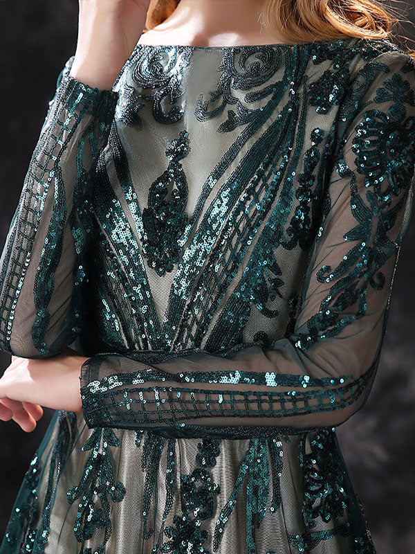Gorgeous Evening Dress A-Line Jewel Neck With Train Long Sleeves Zipper Lace Lace Formal Party Dresses - Image 8