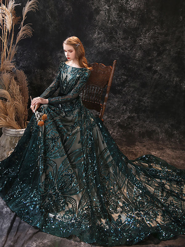 Gorgeous Evening Dress A-Line Jewel Neck With Train Long Sleeves Zipper Lace Lace Formal Party Dresses - Image 9