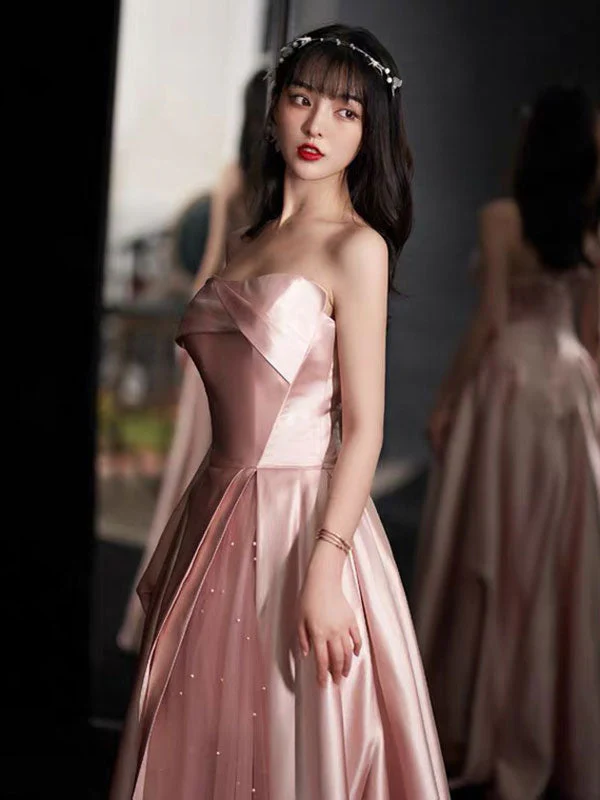 Glamorous Evening Dress A-Line Strapless Floor-Length Sleeveless Lace-up Party Dresses Bean Paste Pink Pageant Dress - Image 2