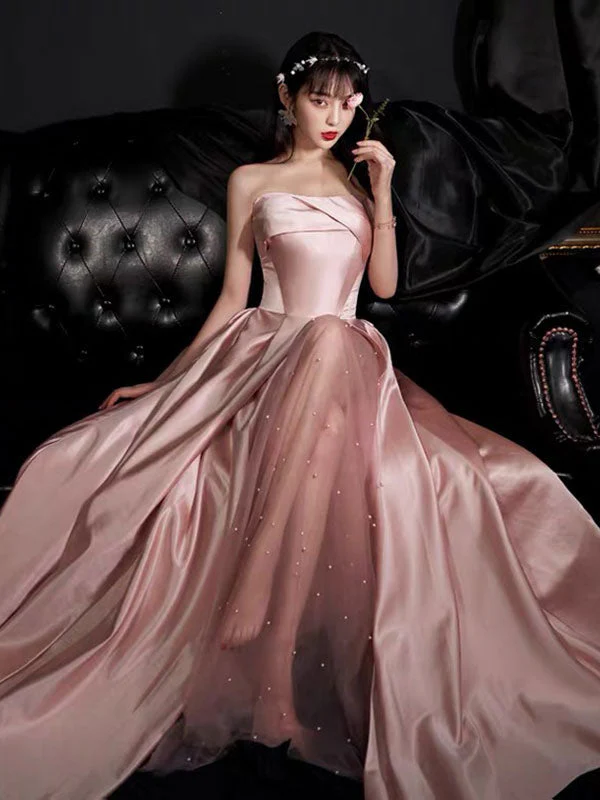 Glamorous Evening Dress A-Line Strapless Floor-Length Sleeveless Lace-up Party Dresses Bean Paste Pink Pageant Dress - Image 5