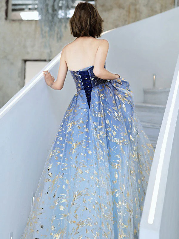 Charming Evening Dress A-Line Strapless Matte Satin Floor-Length Pleated Sequined evening dress - Image 2