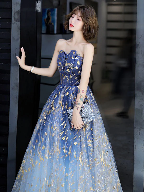 Charming Evening Dress A-Line Strapless Matte Satin Floor-Length Pleated Sequined evening dress - Image 3